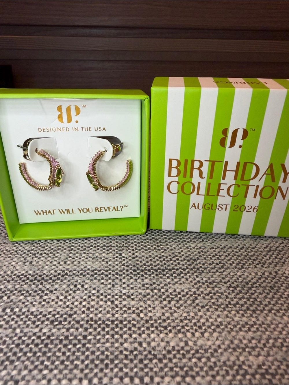 Bomb Party Gold August 2026 Birthday Collection Pink & Green Hoop Earrings